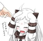  admiral_(kantai_collection) ahoge bad_id bad_pixiv_id closed_eyes covering_head dekopin flick gloves horns kantai_collection long_hair mentei_yakuna northern_ocean_hime open_mouth shinkaisei-kan solo_focus tears translated trembling wavy_mouth white_hair 