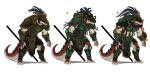 4_fingers 4_toes absurd_res action_pose anthro armor belt codpiece countershade_torso countershading cuirass dungeons_and_dragons feathered_headdress feet fingers furgonomics gem glowing glowing_armor greaves hasbro headgear helmet hi_res hip_armor holding_object holding_weapon inhus_art lizardfolk_(dnd) lizardman male melee_weapon model_sheet pauldron plate_armor pose red_body red_scales scales scalie solo standing tail_armor toes vambrace weapon white_body wizards_of_the_coast