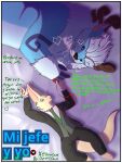2025 3:4 3_toes 4_fingers accessory anthro antlers artist_name bed_sheet bedding black_sclera blue_body blue_eyes blue_fur border bottomwear brown_nose canid canine claws clothing comic cover cover_art cover_page demi_(demi_owo) demi_owo digital_drawing_(artwork) digital_media_(artwork) duo eyebrows feet fennec_fox finger_claws fingers fox fur fur_markings green_eyes hi_res horn hybrid league_of_legends long_ears looking_at_another looking_at_partner lying male male/male mammal markings mustelid necktie no_pupils nude on_back on_side otter overweight overweight_anthro overweight_male pants pink_inner_ear plantigrade riot_games spanish_text string suit tencent text thick_eyebrows toes translation_request true_fox tusks whisker_spots white_body white_border white_eyebrows white_fur willump_(lol) yellow_body yellow_fur yeti