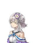  1girl another_eden another_eden_art_team bare_shoulders breasts brooch collar collarbone crossed_bangs dress feinne_(another_eden) flower hair_between_eyes hair_flower hair_ornament half-closed_eyes jewelry large_variant_set lowres medium_breasts off-shoulder_dress off_shoulder official_art parted_lips purple_flower red_eyes shinwoo_choi short_hair simple_background solo third-party_source transparent_background variant_set white_collar white_dress white_flower 