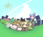 2020 4_fingers akky_(idolmaster) ambiguous_feral ambiguous_gender antennae_(anatomy) anthro antlers apricot_(charisuke) archway arm_support arthropod bangs bichon bichon_frise black_body black_bracelet black_clothing black_eyes black_footwear black_fur black_hooves black_shoes black_tail blitzen_(idolmaster) blonde_hair blue_eyes blue_sky blush blush_lines bodily_fluids bracelet brown_antlers brown_body brown_clothing brown_dress brown_fur butterfly canid canine canis cel_shading charisuke checkered checkered_hair chibi city cityscape closed_smile clothed clothed_female clothed_human clothing cloud cloven_hooves colored crossover crown cygames deer digital_drawing_(artwork) digital_media_(artwork) domestic_cat domestic_dog dot_eyes dress drooling elemental_creature empty_eyes exclamation_point eyebrow_through_hair eyebrows eyelashes eyelashes_through_hair eyes_closed fan_character featureless_legs felid feline felis female female_anthro female_human feral fingers flora_fauna footwear fur furrowed_eyebrows grass green_body green_skin grey_wings group group_photo hair headgear hi_res high_heels hill hooves horn human hyou-kun idolmaster idolmaster_cinderella_girls iguana iguanid insect insect_wings japanese_description jewelry kozue_yusa lagomorph larger_ambiguous larger_feral leaning_on_elbow lepidopteran lepidopteran_wings light lighting lizard long_ears long_hair looking_at_another lying lying_on_another lying_on_grass lying_on_ground male_(lore) mammal mouth_closed mouthless multicolored_body multicolored_clothing multicolored_dress musical_note musical_symbol narrowed_eyes new_world_deer no_eyebrows nose_bubble noseless nude nude_ambiguous nude_anthro on_front on_grass on_ground open_mouth open_smile outline outside pero_(idolmaster) pigtails pink_mouth plant plushie rabbid raving_rabbids rayman_(series) reindeer reptile saliva scalie shaded shoes simple_background simple_eyes sitting sitting_on_ground size_difference sky sleeping smile sparkles squint sun symbol tail tan_body tan_eyelids tan_face tan_inner_ear tan_skin teal_eyes text toy_dog translucent translucent_hair tree two_tone_body ubisoft vines white_body white_clothing white_footwear white_fur white_outline wings yumi_aiba