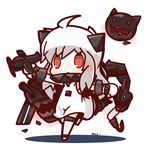 aircraft airplane chibi dress gloves highres holding horns kantai_collection long_hair looking_at_viewer northern_ocean_hime nuu_(nu-nyu) open_mouth red_eyes running shinkaisei-kan simple_background solo white_background white_dress white_gloves white_hair 
