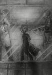 2026 absurd_res ambiguous_gender anthro armor biped black_body black_fur boots bottomwear canid canine casualties:_unknown chalk_(artwork) charcoal_(artwork) clothed clothed_human clothing coat collar collar_only dipstick_tail expie_(gunsawian) eyewear faceless_character female fluffy fluffy_tail footwear forced fully_clothed fur glass glasses graphite_(artwork) greyscale group guard gun gunsawian hair hands_behind_back headgear hi_res holding_gun holding_object holding_ranged_weapon holding_weapon human hybrid inside lab_coat laboratory larger_human light long_hair looking_at_viewer mammal markings monochrome murid nude pants pointing_gun pointing_gun_at_another ranged_weapon rodent science_fiction scientist shoes shotgun simple_background size_difference smaller_anthro solo_focus standing tail tail_markings tangerinefox topwear traditional_media_(artwork) trio walking wall_(structure) weapon window