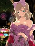  1girl breasts brown_hair haruka_(senran_kagura) japanese_clothes large_breasts long_hair official_art senran_kagura solo standing yukata 