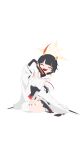  1girl absurdres black_hair blue_archive blush breasts bridal_gauntlets broken_horn commentary_request detached_sleeves earrings folded_fan folding_fan halo hand_fan highres holding holding_fan hoop_earrings horns japanese_clothes jewelry kimono korean_commentary large_breasts looking_at_viewer multicolored_horns niya_(blue_archive) one_eye_closed open_mouth orange_horns sancherry short_hair sideless_kimono simple_background single_bridal_gauntlet sleeveless sleeveless_kimono smile solo unusually_open_eyes white_background white_kimono wide_sleeves 