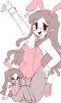  >_o 1girl arm_up artist_self-insert bare_shoulders black_eyes black_pantyhose blush bow bowtie breasts brown_hair cleavage covered_navel flat_color glasses hand_on_own_hip high_heels highres leotard medium_breasts one_eye_closed open_mouth original pantyhose pink_bow pink_bowtie pink_leotard pink_shoes rectangular_eyewear red-framed_eyewear shoes smile sofo_soup solo white_wrist_cuffs wrist_cuffs 