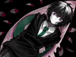  1boy anmo418 bandages bandaid bandaid_on_face black_hoodie collared_shirt colored_skin commentary cowboy_shot crossed_arms degrees_of_lewdity disembodied_eye dutch_angle green_necktie hair_between_eyes hood hood_down hoodie kylar_(degrees_of_lewdity) kylar_(male)_(degrees_of_lewdity) long_sleeves looking_at_viewer male_focus messy_hair necktie nervous_smile red_eyes self_hug shirt short_hair smile solo standing sweatdrop white_shirt white_skin wide-eyed 