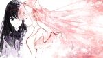  2girls akemi_homura akemi_homura_(magical_girl) bags_under_eyes black_eyes black_hair capelet choker closed_eyes closed_mouth commentary dress english_commentary hair_flowing_over hair_ribbon highres kaname_madoka knowthisdream long_hair long_sleeves magical_girl mahou_shoujo_madoka_magica mahou_shoujo_madoka_magica_(anime) multiple_girls pink_hair profile red_ribbon ribbon short_sleeves short_twintails twintails ultimate_madoka very_long_hair white_choker 