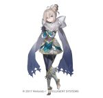  1girl armor barefoot commentary_request feet female_kana_(fire_emblem) female_kana_(resplendent)_(fire_emblem) fire_emblem fire_emblem_fates fire_emblem_heroes full_body grey_eyes grey_hair hair_between_eyes hair_bun hayama_eishi head_tilt looking_at_viewer official_alternate_costume official_art open_mouth pointy_ears scarf simple_background single_hair_bun smile solo toes white_background white_scarf 