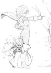  1girl 1other androgynous animal_ears antlers armor ass bodysuit cape commentary deer_antlers deer_ears deer_girl deltarune empearts explosion expressionless furry furry_female gauntlets greyscale hands_on_own_head highres horns kris_(dark_world)_(deltarune) kris_(deltarune) long_hair monochrome nervous_sweating noelle_holiday noelle_holiday_(dark_world) ol&amp;jk_trend open_mouth pointing robe scared screaming shaded_face short_hair simple_background sleeveless sleeveless_bodysuit sweat teeth underneath_another utdr_(toby_fox) white_background 