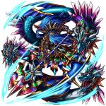  1boy armor artist_request beard black_sclera black_skin blue_armor blue_gem blue_hair blue_theme chinstrap_beard colored_sclera colored_skin commentary dragon english_commentary facial_hair game_asset gem gold_tiara gold_trim grand_summoners herck_(grand_summoners) holding holding_polearm holding_weapon huge_weapon long_hair merfolk merman monster_boy no_mouth official_art polearm sharp_teeth simple_background teeth third-party_source transparent_background vambraces weapon white_eyes 