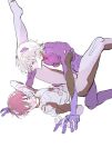  2boys averting_eyes between_legs closed_mouth grey_hair highres ikari_shinji interface_headset_(evangelion) interlocked_fingers male_focus mecha_pilot_suit multiple_boys nagisa_kaworu neon_genesis_evangelion plugsuit_(evangelion) short_hair simple_background spread_legs ssssenferda white_background yaoi 
