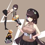  1girl banana_(girls'_frontline) bare_shoulders bent_over black_hat black_skirt blush breasts brown_hair commentary from_side girls'_frontline girls'_frontline_2:_exilium hair_bobbles hair_ornament hand_on_own_hip hand_up hat heterochromia highres holding holding_megaphone large_breasts long_hair looking_at_viewer looking_back medium_breasts megaphone miniskirt multicolored_hair multiple_views pixel_art pleated_skirt red_eyes ro635_(girls'_frontline) robella_(girls'_frontline_2) saltmann skirt sleeveless sleeveless_sweater standing streaked_hair sweater thighhighs twintails two-tone_hair upper_body very_long_hair white_hair yellow_eyes 