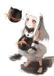  absurdres brown_eyes gloves gooster highres horns kantai_collection long_hair mittens northern_ocean_hime shinkaisei-kan smile solo white_gloves white_hair 