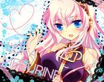  :d blue_eyes breasts character_name headphones ichiyou_moka large_breasts long_hair looking_at_viewer megurine_luka open_mouth pink_hair smile solo vocaloid 