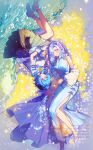  2girls alternate_costume black_skirt blue_hair braid breasts closed_mouth commentary_request commission dress flower full_body ganyu_(genshin_impact) genshin_impact goat_girl goat_horns highres horns long_hair looking_at_another lying medium_breasts multiple_girls orange_sekaii pink_eyes shenhe_(genshin_impact) skirt sleeveless sleeveless_dress smile very_long_hair watermark white_flower white_hair 