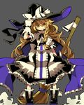  adjusting_clothes adjusting_hat bad_id bad_pixiv_id blonde_hair boots bow braid curiosities_of_lotus_asia fingerless_gloves full_body gloves grey_background hair_bow hat kirisame_marisa long_hair looking_at_viewer ribbon sam_58 simple_background smile solo touhou witch_hat yellow_eyes 