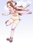  :d ankle_boots bad_id bad_pixiv_id bikini boots bunny_earmuffs bunny_hair_ornament detached_sleeves earmuffs foreshortening hair_ornament halftone halftone_background hisakawa_riho idolmaster idolmaster_(classic) long_hair minase_iori open_mouth outstretched_arms pink_bikini running scarf smile snowflake_print solo spread_arms swimsuit v-shaped_eyebrows 
