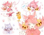  2girls animal_ears bell cat_ears cat_girl cat_tail commentary deltarune dress fang fish ghost_pink_(deltarune) green_eyes hair_bell hair_ornament heart heart_necklace jewelry kaeh_12 korean_commentary korean_text mad_dummy_(undertale) mad_mew_mew multiple_girls necklace paw_print paw_shoes pink_dress pink_hair purple_hair skin_fang tail tongue tongue_out translation_request triangle undertale utdr_(toby_fox) v-shaped_eyebrows 