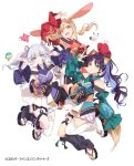  3girls animal_ears armpits blonde_hair blue_eyes blue_hair blue_nails cho_kaguya-hime! closed_mouth clothing_cutout commentary_request detached_sleeves double_v drill_hair fang fushi_(cho_kaguya-hime!) green_eyes hechima_(issindotai) highres kaguya_(cho_kaguya-hime!) kaguya_(fanatic_omatsuri_girl)_(cho_kaguya-hime!) kaguya_(tsukuyomi)_(cho_kaguya-hime!) long_hair multiple_girls nail_polish official_art open_mouth ponytail purple_hair rabbit_ears rabbit_girl runami_yachiyo runami_yachiyo_(fanatic_omatsuri_girl) runami_yachiyo_(tsukuyomi) sakayori_iroha sakayori_iroha_(fanatic_omatsuri_girl) sakayori_iroha_(tsukuyomi) shoulder_cutout simple_background toenail_polish toenails twin_drills v white_background 