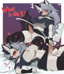  2girls absurdres animal_ears black_skirt black_thighhighs breasts collar colored_sclera commentary covered_nipples cum cum_on_body cum_on_breasts ejaculation english_commentary english_text erection female_ejaculation furry furry_female furry_with_furry futa_with_futa futanari grey_hair handjob hellaverse helluva_boss highres large_breasts long_hair looking_at_another loona_(helluva_boss) lying multiple_girls nipples no_testicles on_back open_mouth orgasm penis pillow red_sclera selfcest sharp_teeth shourin_bonzu sitting skirt spiked_collar spikes tail tears teeth thighhighs tongue tongue_out uncensored underboob 