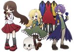  2girls blonde_hair blue_flower blue_rose brown_hair dress flower garry_(ib) ib ib_(ib) ichinose_natsuki long_coat long_hair mannequin mary_(ib) multiple_girls purple_hair puyopuyo puyopuyo_fever red_flower red_rose rose skirt yellow_flower yellow_rose 