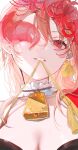  1girl bell blonde_hair breasts chinese_zodiac commentary_request cowbell ear_tag flower hair_flower hair_ornament highres horns long_hair looking_at_viewer medium_breasts miwano_rag neck_bell original red_eyes single_horn solo wavy_mouth year_of_the_ox 