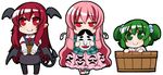  book bow bubble_skirt bucket chibi demon_girl demon_tail demon_wings eichi_yuu expressionless face_mask fang green_eyes green_hair hair_bobbles hair_ornament hata_no_kokoro in_bucket in_container japanese_clothes jitome juliet_sleeves kimono kisume koakuma long_hair long_sleeves mask multiple_girls pink_eyes pink_hair pointy_ears puffy_sleeves red_eyes red_hair shirt skirt skirt_set smile tail touhou two_side_up very_long_hair vest wide_sleeves wings wooden_bucket yukata 