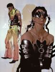  1boy achooho black_hair black_sleeves black_vest closed_mouth collarbone dark-skinned_male dark_skin dreadlocks earrings grey_background highres jewelry lips male_focus mask multiple_views original parted_lips pectoral_cleavage pectorals vest 