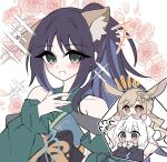  3girls animal_ears black_hair blonde_hair cho_kaguya-hime! commentary_request fox_ears gy5hjtmlvu22471 hair_ornament hair_stick highres japanese_clothes kaguya_(cho_kaguya-hime!) kaguya_(movie_rerelease)_(cho_kaguya-hime!) kaguya_(tsukuyomi)_(cho_kaguya-hime!) kimono long_hair multiple_girls open_mouth ponytail runami_yachiyo runami_yachiyo_(movie_rerelease) runami_yachiyo_(tsukuyomi) sakayori_iroha sakayori_iroha_(movie_rerelease) sakayori_iroha_(tsukuyomi) smile white_hair 
