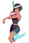  bad_id bad_tumblr_id bike_shorts black_hair blue_eyes breasts cleavage cropped_legs d-ryuu dark_skin eliza_(skullgirls) eyeshadow lips makeup medium_breasts navel one_eye_closed short_hair skullgirls solo sports_bra sportswear strap_gap stretch sweat tiara 