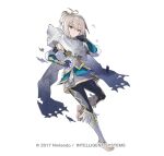  1girl armor barefoot battle_damage commentary_request damaged dragonstone feet female_kana_(fire_emblem) female_kana_(resplendent)_(fire_emblem) fire_emblem fire_emblem_fates fire_emblem_heroes full_body grey_eyes grey_hair hair_between_eyes hair_bun hayama_eishi holding looking_at_viewer official_alternate_costume official_art open_mouth parted_lips pointy_ears scarf simple_background single_hair_bun solo toes torn_clothes white_background white_scarf 