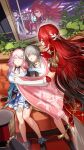  3boys 3girls absurdres asymmetrical_gloves black_hair blanket brown_hair cape commentary_request crossed_legs dan_heng_(honkai:_star_rail) drooling elbow_gloves epaulettes glasses gloves grey_hair hair_between_eyes hair_ornament halo halo_behind_head head_wings highres himeko_(honkai:_star_rail) himeko_(nova)_(honkai:_star_rail) holding holding_blanket honkai:_star_rail honkai_(series) indoors kamino_eru long_hair march_7th_(honkai:_star_rail) medium_hair mismatched_gloves multiple_boys multiple_girls pink_hair pom-pom_(honkai:_star_rail) red_cape red_gloves red_hair reflection shirt short_hair sleeping smile spiked_halo star_(symbol) star_hair_ornament stelle_(honkai:_star_rail) sunday_(honkai:_star_rail) trailblazer_(honkai:_star_rail) uneven_gloves welt_yang white_gloves white_shirt white_wings wings yellow_eyes 