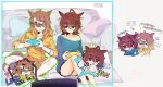  >_< 2girls agnes_tachyon_(tach-nology)_(umamusume) agnes_tachyon_(umamusume) alternate_costume animal_ears blue_shirt brown_hair chemical_structure commentary couch crown english_text hair_between_eyes hair_ornament hairclip highres hood hoodie horse_ears horse_girl horse_tail jacket jungle_pocket_(champion's_battle_cry)_(umamusume) jungle_pocket_(umamusume) long_sleeves medium_hair multiple_girls multiple_views open_mouth paw_print paw_print_pattern pillow playing_games playing_video_games red_eyes shirt single_bare_shoulder sitting sleeves_past_fingers sleeves_past_wrists smile superduckvv tail television timestamp umamusume untranslatable_commentary white_jacket yellow_eyes yellow_hoodie 