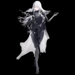  ak-12 ak-12_(girls'_frontline) ak-12_(mod3)_(girls'_frontline) assault_rifle cape closed_eyes girls'_frontline grey_hair gun kalashnikov_rifle long_hair mechanical_arms mechanical_legs non-web_source rifle simple_background weapon white_cape 