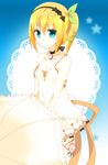  1girl bare_shoulders blue_eyes breasts choker cleavage dress edna_(tales) flower hairband orange_hair ribbon side_ponytail small_breasts star tales_of_(series) tales_of_zestiria umbrella 