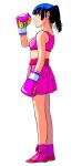  1girl aqua_eyes blue_hair boots boxing_gloves breasts commentary_request from_side full_body gloves high_ponytail highres lee_(dragon_garou) midriff miniskirt original pink_boots pink_gloves pink_skirt pink_sports_bra ponytail sideways_glance skirt small_breasts smile solo sports_bra 