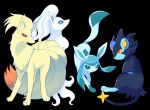 alolan_ninetales black_background blue_eyes bright_pupils closed_mouth colored_sclera commentary_request glaceon highres luxray lying ninetales no_humans open_mouth pokemon pokemon_(creature) pokemon_focus red_eyes red_sclera regional_and_normal simple_background standing white_pupils yellow_eyes ytkmrs 