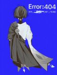  013siroon 1boy animal_print arms_at_sides bird_print blue_background blunt_ends commentary cropped_legs facing_away from_behind furisode genshin_impact greyscale greyscale_with_colored_background http_404 http_status_code japanese_clothes kimono layered_sleeves male_focus monochrome rope scaramouche_(genshin_impact) short_sleeves side_cape solo turtleneck wanderer_(genshin_impact) 