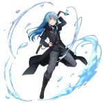  1other artist_request black_coat black_vest blue_hair boots brown_boots closed_mouth coat full_body fur-trimmed_collar fur_trim game_asset grand_summoners grey_pants grey_shirt hand_on_own_hip knee_boots long_hair long_sleeves looking_at_viewer official_art open_clothes open_coat pants rimuru_tempest scabbard sheath sheathed shirt short_sleeves simple_background smile solo split_mouth standing straight_hair tensei_shitara_slime_datta_ken transparent_background v-shaped_eyebrows vest yellow_eyes yellow_trim 