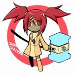 boots character_name chibi dark_skin dress full_body hair_ornament hairclip hammer jewelry key long_sleeves looking_at_viewer lowres moke_(mokeo) pendant red_eyes red_hair sari_sumdac short_twintails smile standing thighhighs transformers transformers_animated twintails zettai_ryouiki 