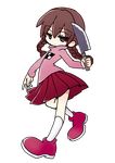  braid brown_hair expressionless full_body ichinose_natsuki knife madotsuki pink_shirt puyopuyo puyopuyo_fever shirt skirt solo transparent_background twin_braids twintails weapon yume_nikki 