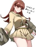  1girl adapted_turret brown_eyes brown_hair character_name commentary_request cowboy_shot dated highres kantai_collection long_hair midriff_peek neckerchief one-hour_drawing_challenge ooi_(kancolle) ooi_kai_ni_(kancolle) pleated_skirt sailor_collar sailor_shirt shi_ba_1 shirt simple_background skirt solo twitter_username white_background white_neckerchief yellow_sailor_collar yellow_shirt yellow_skirt 