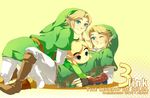  blonde_hair blue_eyes earrings fingerless_gloves gloves hat jewelry link male_focus multiple_boys muse_(rainforest) one_eye_closed smile super_smash_bros. the_legend_of_zelda the_legend_of_zelda:_the_wind_waker the_legend_of_zelda:_twilight_princess toon_link 