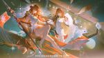  2girls absurdres astral_express_(honkai:_star_rail) asymmetrical_gloves black_gloves cape chao_ji_xuecai chinese_commentary closed_mouth commentary_request dress dual_persona elbow_gloves gloves gold_shoes hair_between_eyes high_heels highres himeko_(honkai:_star_rail) himeko_(nova)_(honkai:_star_rail) holding_hands honkai:_star_rail honkai_(series) mismatched_gloves multiple_girls red_cape red_gloves red_hair shoes sleeveless sleeveless_dress uneven_gloves watermark weibo_watermark white_dress white_gloves yellow_eyes 