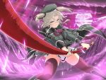  1girl ascot attack attacking_viewer blush bo_staff boots breasts brown_hair canyon cloud cloudy_sky coat full_moon game_asset glasses green_boots green_eyes holding holding_polearm holding_staff holding_weapon imu_(senran_kagura) large_breasts light_particles long_sleeves looking_at_viewer medium_hair military_coat miniskirt moon official_art parted_bangs pleated_skirt polearm purple_ascot purple_sky purple_thighhighs revealing_clothes rimless_eyewear ruyi_jingu_bang senran_kagura senran_kagura_new_link senran_kagura_shinovi_versus short_twintails skirt sky solo staff thighhighs twintails weapon white_skirt 