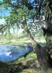  absurdres blue_sky commentary day grass highres landscape meadow nature no_humans original outdoors piyo7410 pond scenery sky tree water 