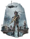  1boy 4girls absurdres acog aiming aircraft ak-12 animal_ears artist_name assault_rifle backpack bag baseball_cap beret black_boots black_gloves black_hair black_jacket black_pants black_pantyhose black_shorts black_thighhighs blonde_hair boots bulletproof_vest closed_mouth combat_helmet dragunov_svd dual_sights explosive from_below full_body gloves grenade grey_skirt gun h&amp;k_g36 h&amp;k_p30 hair_ornament handgun hat headband headset helicopter helmet highres holding holding_weapon holster hood hooded_jacket jacket kac_sr-15 kalashnikov_rifle knee_boots knee_pads long_hair looking_at_viewer looking_to_the_side lpvo military multiple_girls optical_sight original pants pantyhose plaid_clothes plaid_skirt red_eyes rifle scope shoes short_hair shorts skirt sneakers sniper_rifle solo_focus standing tactical_clothes tail thigh_holster thighhighs tuziki_sang uh-60_blackhawk urban utility_pole walking weapon weapon_request white_background white_hair white_jacket white_thighhighs 