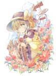  1girl animal animal_ears arrow_(projectile) blouse blush bow brown_eyes cat closed_mouth cloud collared_shirt colored_skin commentary_request crystal disembodied_linked_eye fence flower frills green_eyes green_hair green_skirt grey_hat hair_between_eyes hands_up hat hat_bow jewelry komeiji_koishi leaf long_sleeves looking_at_another looking_at_viewer orange_skin pink_flower red_flower sekisei_(superego51) shirt short_hair skirt smile tail touhou white_background wide_sleeves yellow_bow yellow_shirt 