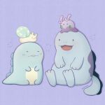  ._. :< :3 animal_focus blush_stickers crossover goomy highres minky0n nisetsumuri_(sumikko_gurashi) no_humans on_head pokemon pokemon_(creature) pokemon_focus pokemon_on_head purple_background quagsire san-x sanrio simple_background slime_(substance) slug snail snail_shell sumikko_gurashi tokage_(sumikko_gurashi) trait_connection 